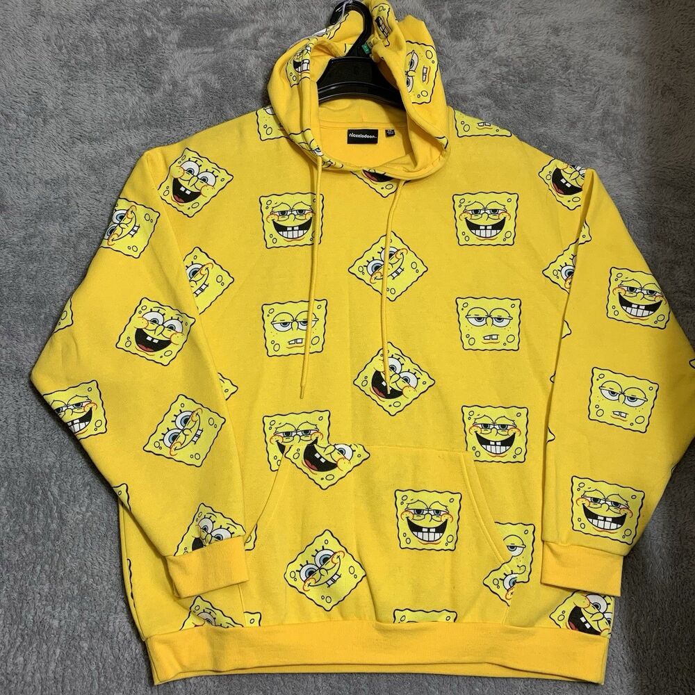 Nickelodeon SpongeBob SquarePants Hoodie‎ Mens 2X Yellow All Over Print Pullover